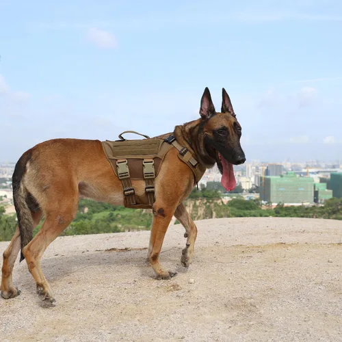 Miniatura 2 de ICEFANG - Arnés táctico de malla para perros grandes, chaleco táctico para perros con hebillas de metal reflectantes, paneles de velcro, clip Marrón