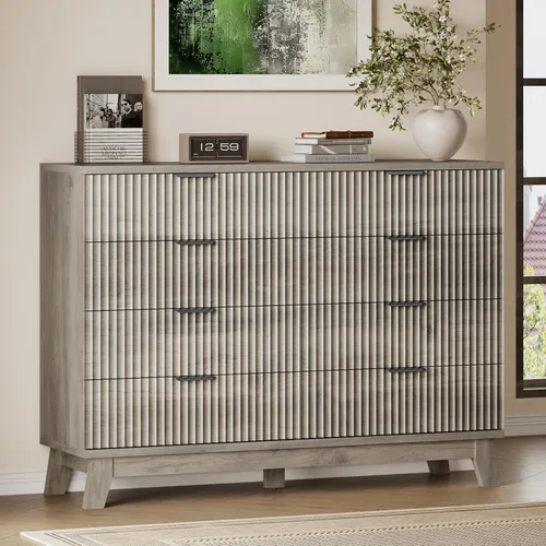 Miniatura 8 de BORNOON Cómoda alta de 46" para dormitorio, cómoda de 6 cajones acanalados, cómoda moderna de madera con almacenamiento profundo, correderas