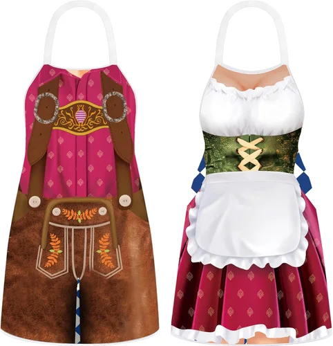 Miniatura 12 de Hillban 2 delantales de Oktoberfest para mujeres y hombres, delantal alemán para disfraz de Oktoberfest para parejas, cocinar, barbacoa, regalos