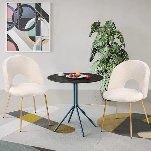 Miniatura 2 de CangLong Juego de 2 sillas de comedor de terciopelo con patas de metal para sala de estar, cocina, color blanco