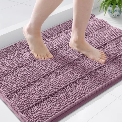 Miniatura 70 de Grandaily Alfombras de baño de felpilla a rayas de 24 x 16 pulgadas, extra gruesas y suaves, absorbentes, parte trasera de goma, alfombra de ducha
