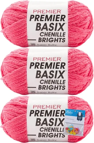 Miniatura 19 de Premier Yarns Basix - Ovillo de felpilla Brights de 5.3 onzas cada madeja, 6 unidades súper voluminosas y gruesas, paquete de 3 unidades con Blush