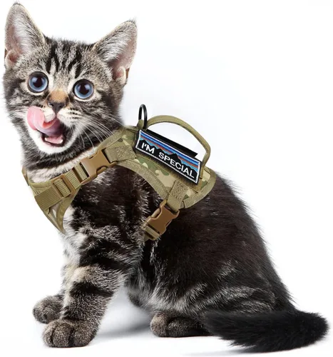 Miniatura 11 de Arnés táctico para caminar, chaleco ajustable a prueba de escapes para gatos grandes, chaleco transpirable de fácil control con asa, parches Molle