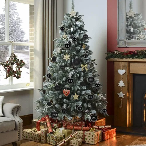 Miniatura 4 de Adornos de bolas de Navidad negras de 2.36 pulgadas, 25 piezas inastillables, set de adornos de Navidad, bolas de Halloween, adorno negro para árbol