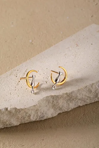 Miniatura 6 de S.Leaf Aretes de plata de ley, aretes de gato y luna, artículos de gato para amantes de los gatos, joyería de gato para mujeres, regalos