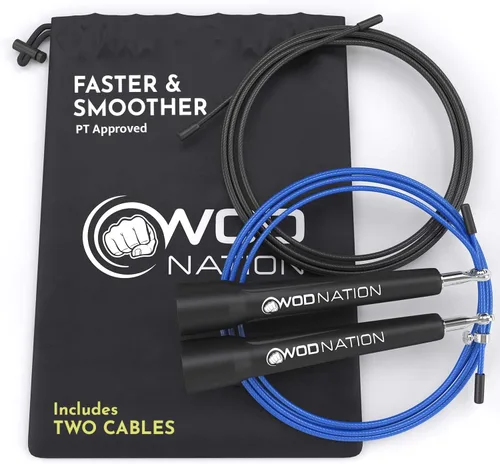 WOD Nation Cuerda de saltar de velocidad ajustable para hombres, mujeres y niños - Cuerda de saltar de fitness ultrarrápida perfecta para boxeo,
