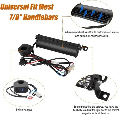 Miniatura 4 de Barra de luz para bicicleta de tierra LED de 60W 2500LM, kit de faro de motocicleta universal con interruptor para manillares de 7/8" CRF110 CRF230F