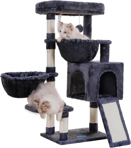 Hey-brother Árbol para gatos, torre para gatos de interior, casa para gatos con cama acolchada grande, acogedor condominio, hamacas, postes Gris