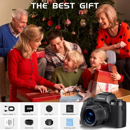Miniatura 8 de Cámara digital 8K para fotografía, WiFi y cámara de vlogging con pantalla táctil de 4 pulgadas para YouTube con doble lente, cámaras de vlog de 64