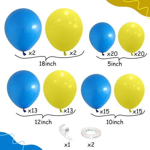 Miniatura 2 de Kit de guirnalda de globos azul rey y amarillo, kit de arco de globos azul rey y amarillo de 100 piezas con globos de diferentes tamaños de Azul