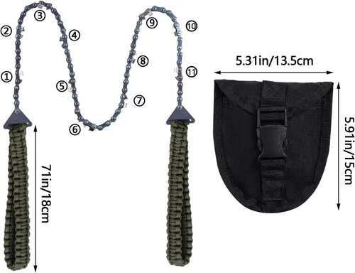 Miniatura 4 de Sucrain Sierra de Cadena de Bolsillo con Mango de Paracord, Sierra de Mano de Cadena Plegable, Equipo de Supervivencia de Emergencia al Aire Libre