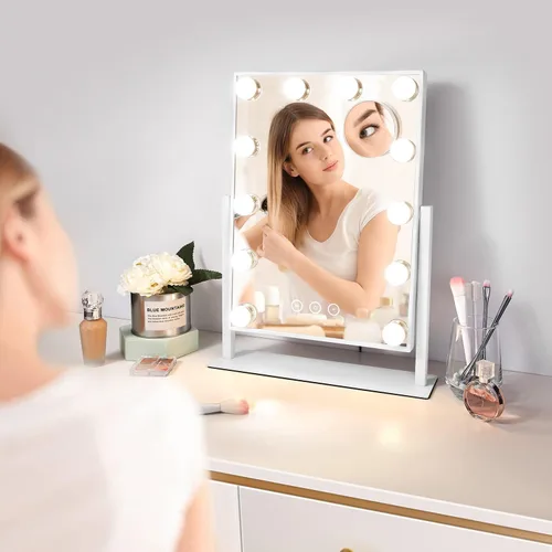Miniatura 8 de Espejo de tocador con luces, espejo de maquillaje con luces con 9 bombillas LED regulables, 3 modos de iluminación de color desmontables, espejo
