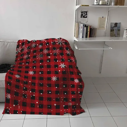 Miniatura 8 de Manta de Navidad para sofá, manta de lana cuadriculada roja, suave, acogedora y cálida, manta de franela con copos de nieve para cama, sofá, silla