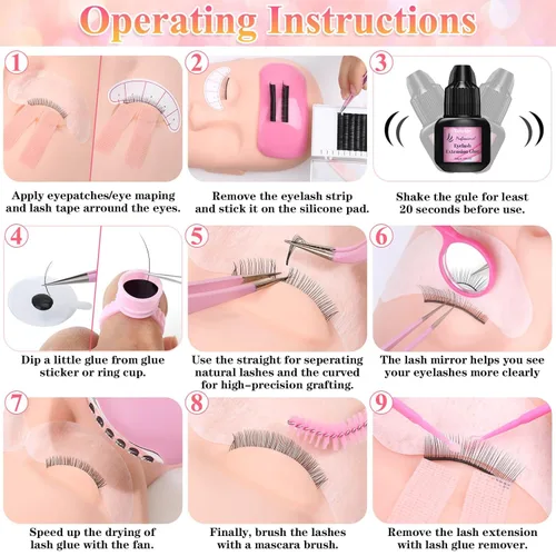Miniatura 6 de Kit de extensión de pestañas Tetutor para principiantes, kit profesional de práctica de extensión de pestañas con todo incluido, cabeza de maniquí