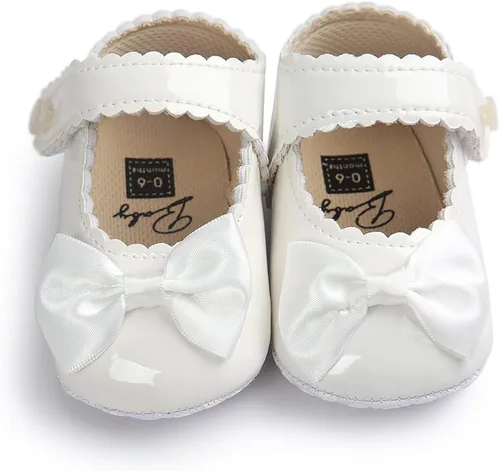 Miniatura 4 de Fire Frog Baby Girls Mary Jane Burnish Pu Leather Bowknot Pincess Prewalker Christening Baptism Crib Shoes