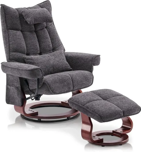 Miniatura 10 de MCombo Sillón reclinable giratorio con otomana, juegos de sillas de TV con masaje por vibración, ideal para espacios pequeños, sala de estar y Azul