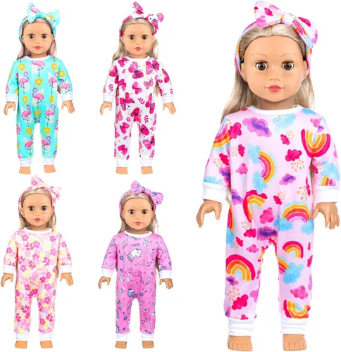 Miniatura 5 de Ecore Fun 5 juegos de ropa de muñeca y diademas – Accesorios para muñecas de 14 a 16 pulgadas, total 10 piezas – Mono con bonito patrón para muñecas