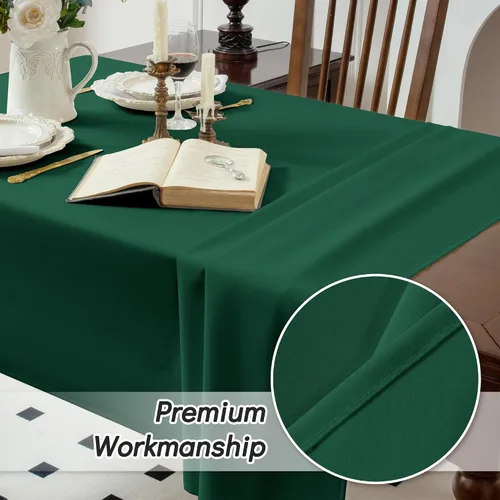 Miniatura 3 de Paquete de 2 manteles de Navidad color verde, rectangular, de 60 x 84 pulgadas, de poliéster, impermeable y resistente a las arrugas, para mesa