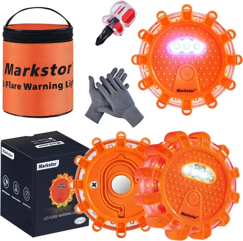 Miniatura 7 de Paquete de 6 luces LED de emergencia para automóvil, base magnética y gancho para luces de carretera con 9 modos intermitentes, luces de emergencia