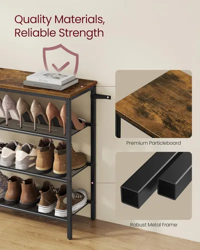 Miniatura 6 de VASAGLE Zapatero de 4 niveles, organizador grande de almacenamiento de zapatos para armario, entrada, 15-20 pares, con 3 estantes de malla metálica