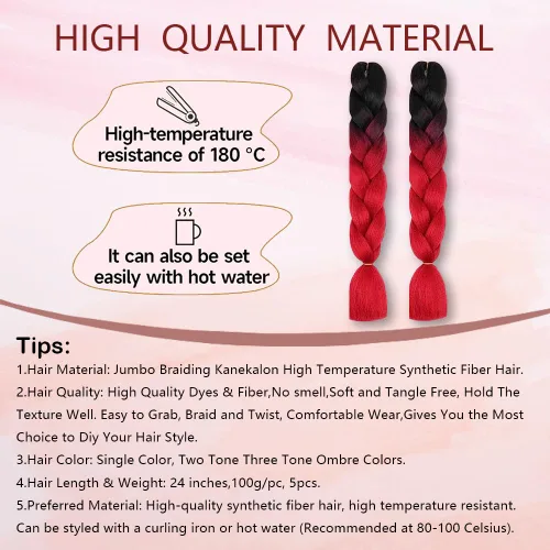 Miniatura 3 de Extensiones de cabello trenzado sintético degradado Zhuoqi hair, trenzas trenzadas al crochet, 24 pulgadas, 3 unidades/paquete, 3.53 onzas, dos tres