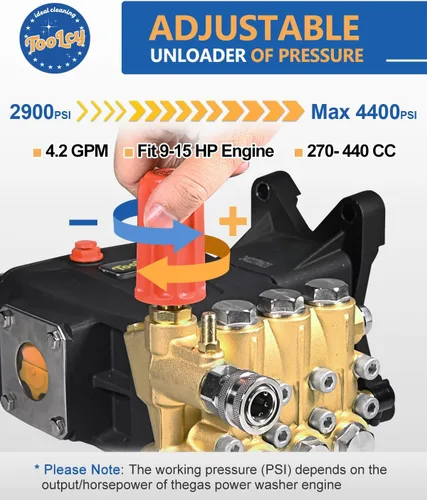 Miniatura 2 de TOOLCY Bomba de Lavadora a Presión Máx 4400 PSI 4.2 GPM, Eje de 1" Horizontal Bomba de Lavadora a Presión de Gas de Repuesto, Bomba de Repuesto