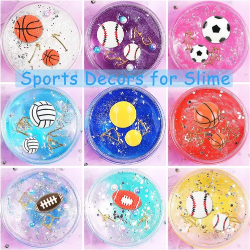 Miniatura 6 de 56 bolas deportivas de resina para manualidades, con parte trasera plana, adornos de temática deportiva, fútbol, baloncesto, béisbol, voleibol