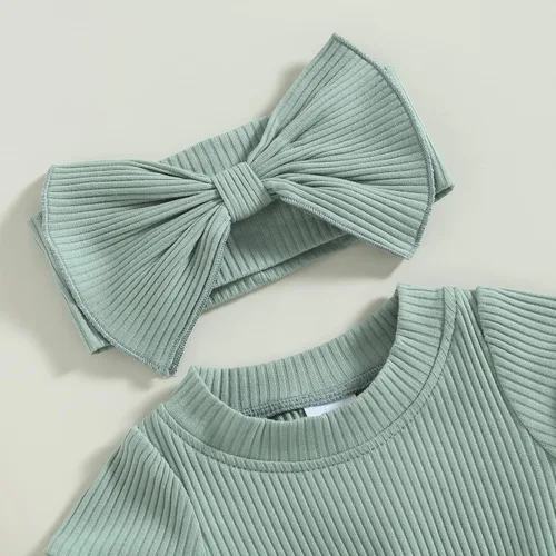 Miniatura 26 de Traje de verano para niña pequeña, de manga corta, acanalado, overol liso, pantalones cortos, ropa para recién nacidos
