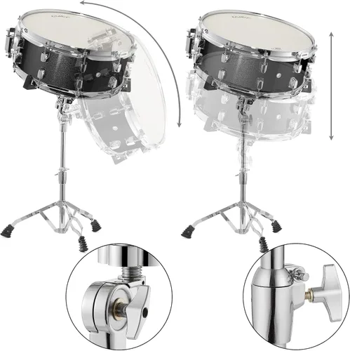 Miniatura 3 de Set de batería Ashthorpe con parche Remo (negro) - Kit para principiantes con soporte, bolsa acolchada, almohadilla de práctica, correa