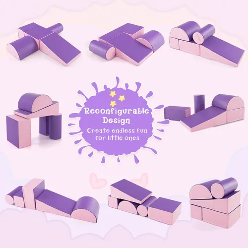 Miniatura 7 de Costzon 5 juguetes de escalada para niños pequeños, estructura de juego de bloques de espuma suave, escaladores para el desarrollo infantil, Púrpura