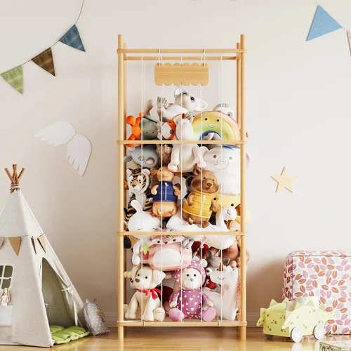 Miniatura 2 de SpaceAid Organizador de almacenamiento de animales de peluche, soporte de almacenamiento de juguetes de zoológico de animales de madera, jaula