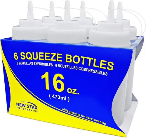 Miniatura 2 de New Star Foodservice Botella transparente para apretar de 16 onzas, boca ancha, paquete de 6