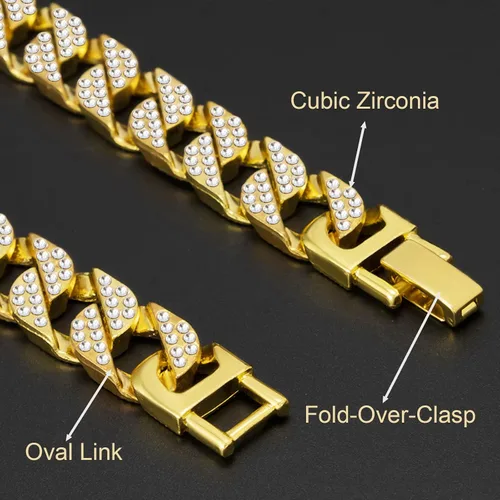 Miniatura 6 de DAILI 14K Gold Bracelets for Men, Cuban Link Bracelet Mens 8 inch Length CZ Hip Hop Bracelet Chain Bracelet Iced Out Cuban Stainless Steel Bracelet