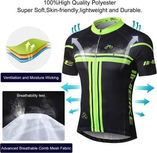 Miniatura 2 de INBIKE Conjunto de camiseta de ciclismo para hombre, manga corta, con cremallera completa, transpirable, secado rápido, camiseta de bicicleta
