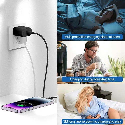 Miniatura 6 de Cargador de iPhone de carga rápida, enchufe de bloque de cargador de pared tipo C y cable USB C a Lightning de 10 pies de largo, caja de ladrillos