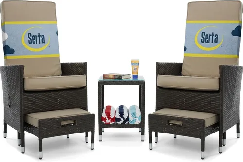 Miniatura 25 de Serta Laguna - Juego de muebles de patio para exteriores, 5 piezas, sillas reclinables de mimbre marrón con otomanas, cojines y mesa auxiliar