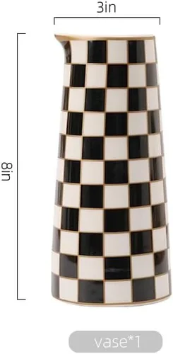 Miniatura 2 de Porlien Juego de 2 floreros de porcelana a cuadros para decoración del hogar, con botellas pequeñas de flores de interior de 5.5 pies de alto y 8
