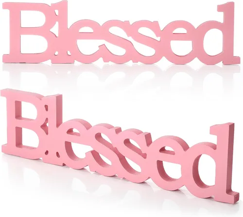 Miniatura 13 de Blulu Letrero de mesa con texto en inglés "Blessed Letter", letrero de mesa de pie de madera rústica, decoración de pie para graduación, baby