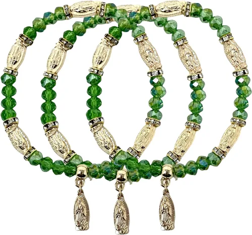 Miniatura 4 de YRP Pulsera de Rosario de Guadalupe de cristal de 12 piezas de plata - Bautizo favor/Bautizo/Recuerdos de Bautizo/Quinceañera/Baby Shower Verde