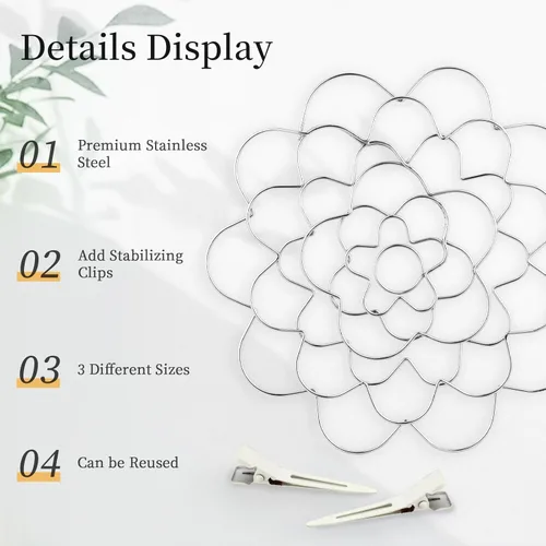 Miniatura 3 de Soporte para Arreglos Florales, 3 Piezas Rejilla Floral Herramienta Rana de Flores Organizador de Alambre Giratorio para Jarrón Tallos Florales Plata