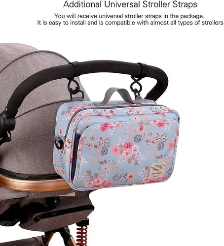 Miniatura 5 de Organizador de pañales para bebé al aire libre - Bolsa de cochecito de bebé, contenedor de almacenamiento para pañales, toallitas y juguetes (rosa)