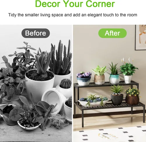 Miniatura 4 de aboxoo Soporte de metal para plantas de 2 niveles en maceta, soporte múltiple para macetas, estante para plantas de interior, múltiples plantas