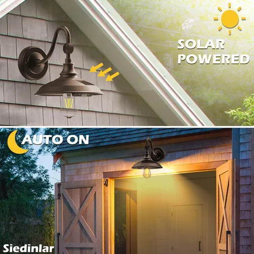 Miniatura 2 de SIEDiNLAR Luz solar de granero para exteriores con 3 modos, luz de granero vintage de aluminio con cuello de cisne para pared, sensor de movimiento