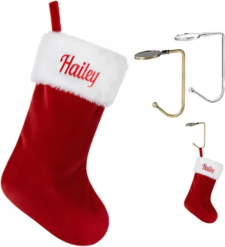 Ulico Medias personalizadas de Navidad, medias familiares con nombre personalizado, media grande de terciopelo rojo de 20" con puño suave de felpa