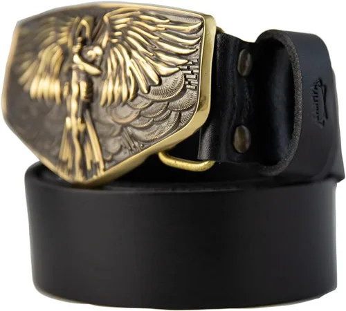 Miniatura 2 de Leather belt with larger size Archangel Michael belt buckle, Warrior and God's people protector Handmade San Miguel accessory