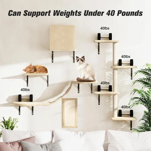 Miniatura 7 de COZIWOW Muebles para gatos montados en la pared, estantes y perchas de pared para gatos, estantes flotantes para gatos para pared, juego de 5 (beige)