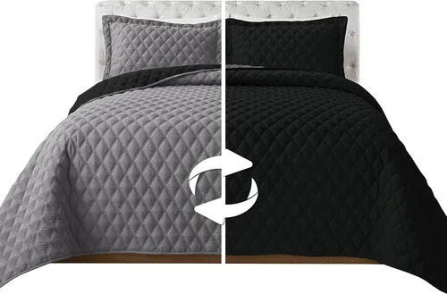 Miniatura 14 de Elegant Comfort Juego de colcha reversible acolchada de 3 piezas con fundas de almohada, exquisitas costuras de diamante para todas las estaciones