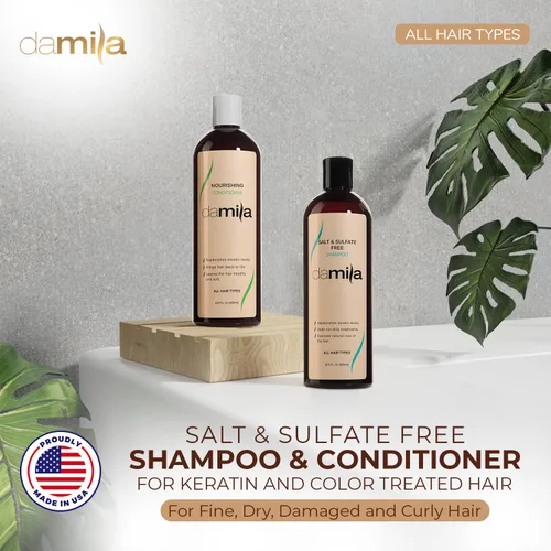 Miniatura 2 de Damila Champú y acondicionador sin sal y sulfato para queratina y cabello teñido – Paquete profesional de queratina para cabello dañado, encrespado