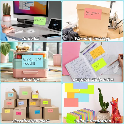 Miniatura 7 de 36 blocs de notas adhesivas de 3 x 5 pulgadas, 12 colores autoadhesivos, multicolor, bloc de notas rectangulares brillantes y coloridas