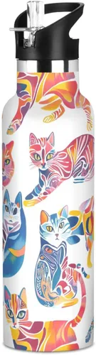 Miniatura 25 de Art Exotic Shorthair Cats Pink Double Wall Vacuum Insulated Bottles Water Bottles With Straws Leak-proof BPA-Free Leak Proof for Gym Sports
